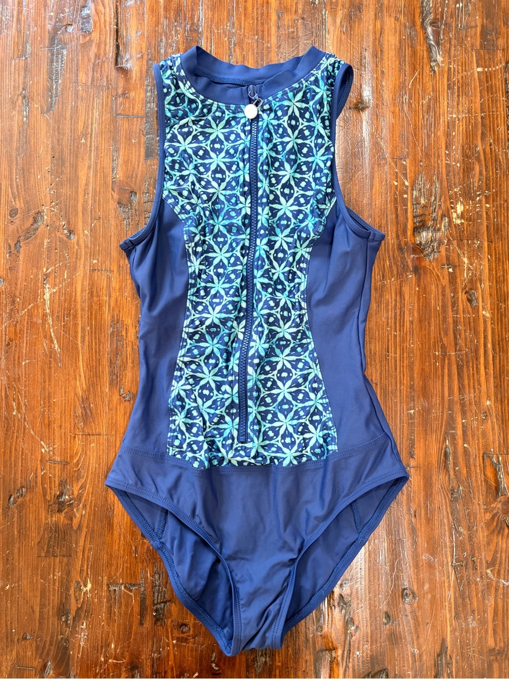 N brand women’s bathing suit size medium navy and aqua